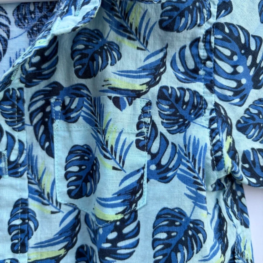 Wrangler Boys 4T Tropical Monstera Leaf Button Down Shirt Blue Green W25S2385THA